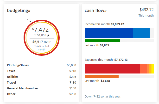 Cash flow dashboard